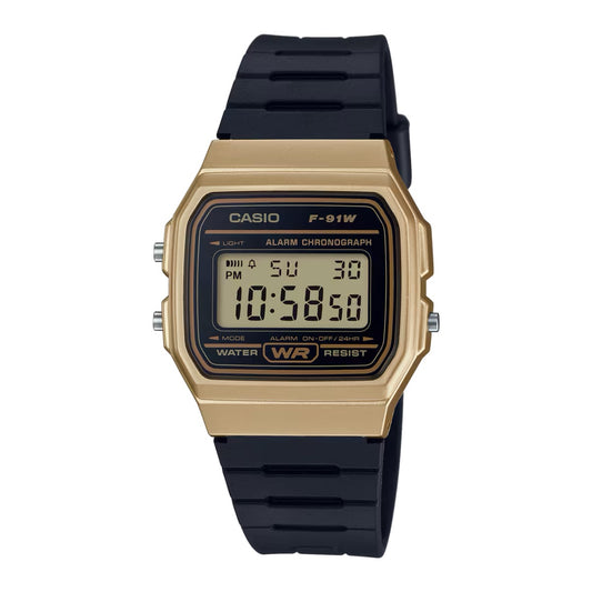 Casio F-91WM-9ADF Black 中裝 黑色金殻方形復古跳字錶 (淨錶)