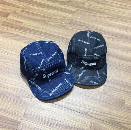 Supreme Denim Logo Camp Cap Black Navy