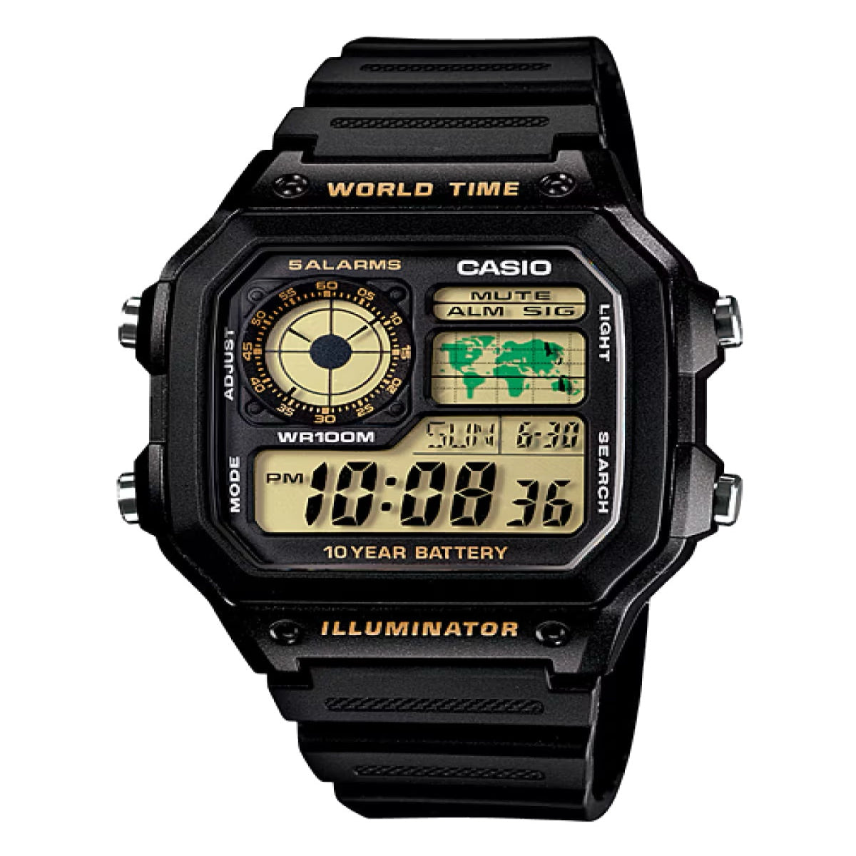 Casio AE-1200WH-1BVDF Black 黑色黃面跳字錶 (淨錶)