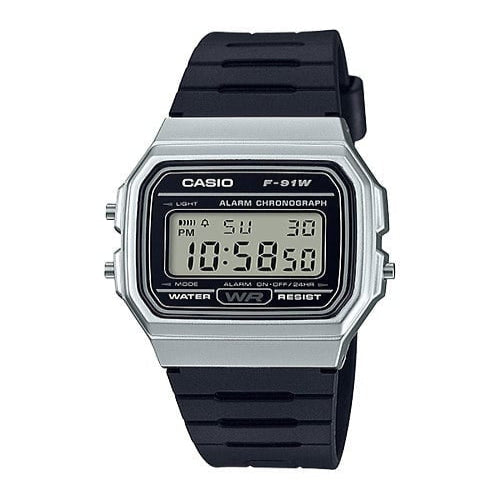 Casio F-91WM-7ADF Black 中裝 黑色銀殻方形復古跳字錶 (淨錶)