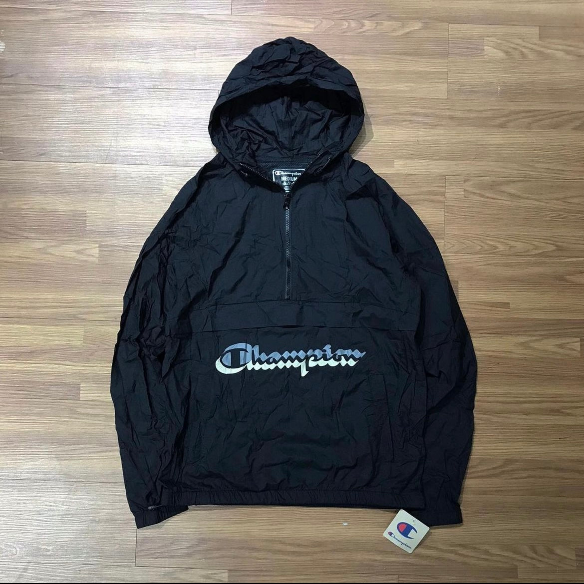 Champion Half Zip Anorak Black 正面實拍