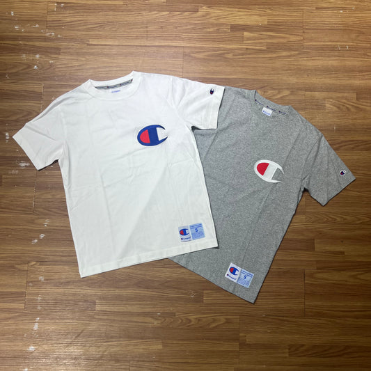 Champion JP Embroidered Big C Logo Tee C3-F362 White & Grey 實拍