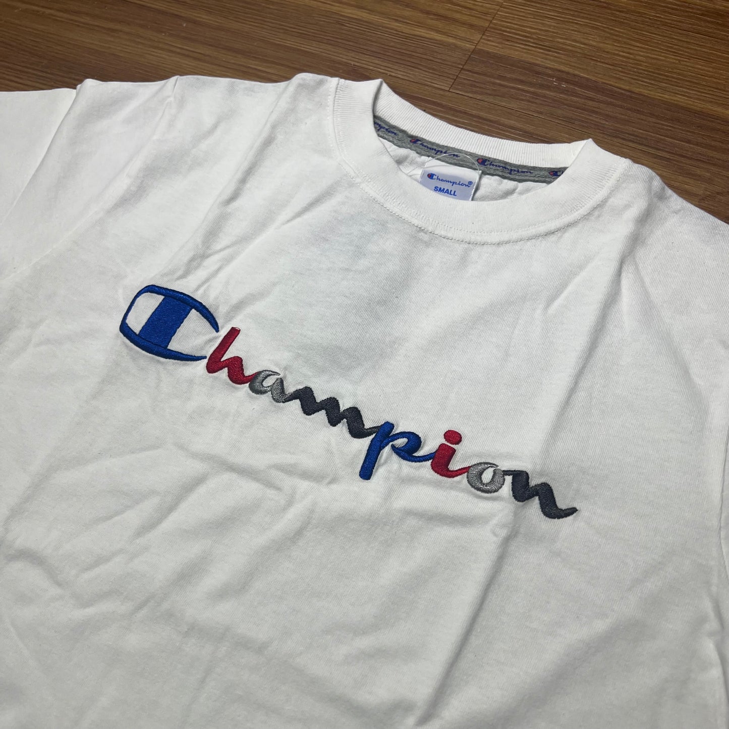 Champion JP Tri-Color Embroidered Script Logo Tee White C3-H371 實拍