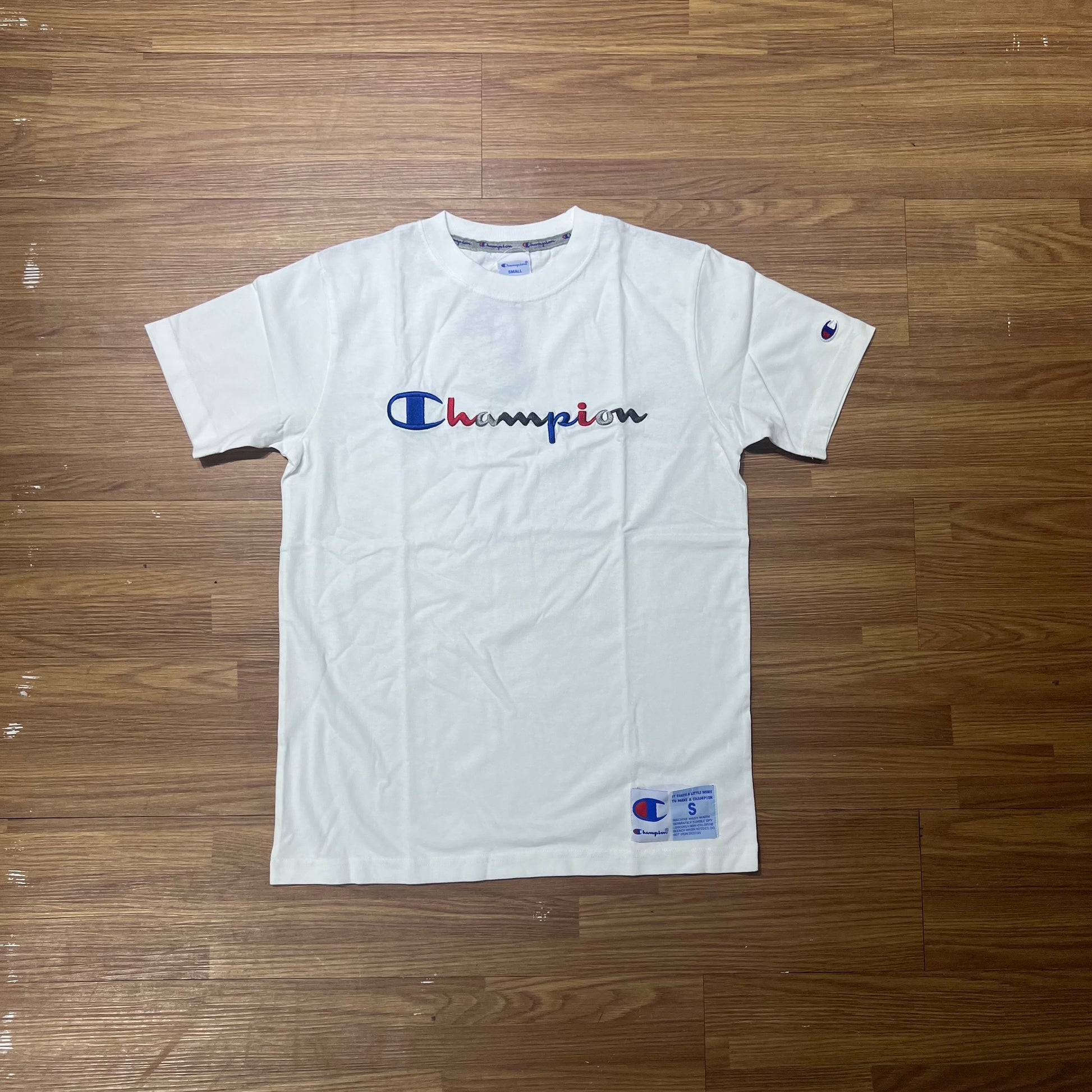 Champion JP Tri-Color Embroidered Script Logo Tee White C3-H371 實拍