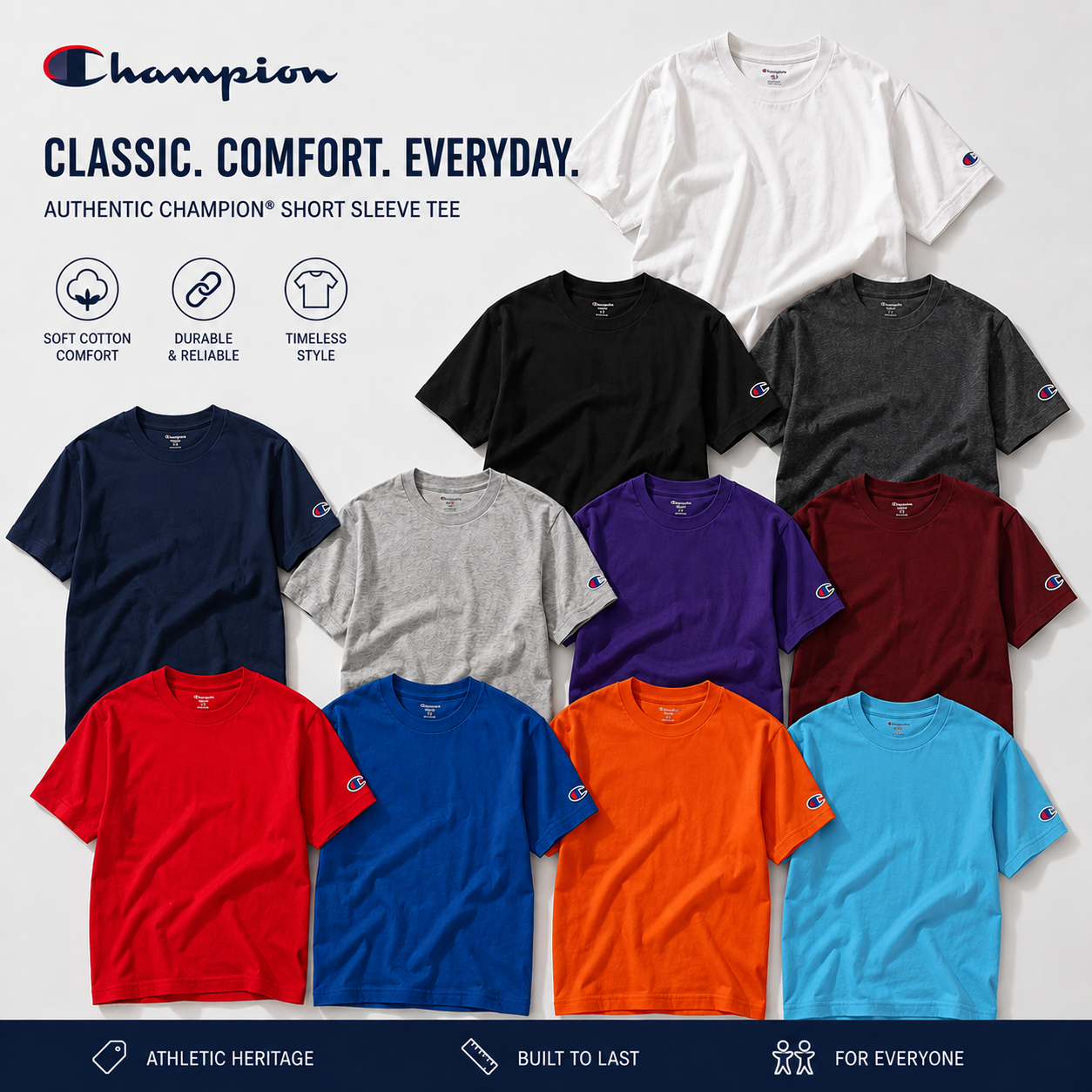 Champion USA Sleeve One Point Small Logo Basic Crew Tee