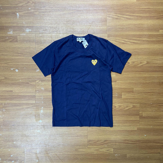 Comme des Garcons CDG Play Heart Tee Women (Made in Japan) Navy/Gold Heart