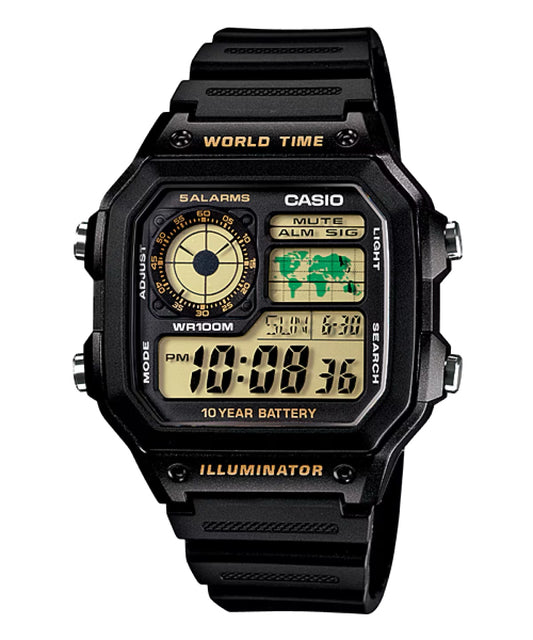 Casio AE-1200WH-1BVDF Black 黑色黃面跳字錶 (淨錶)