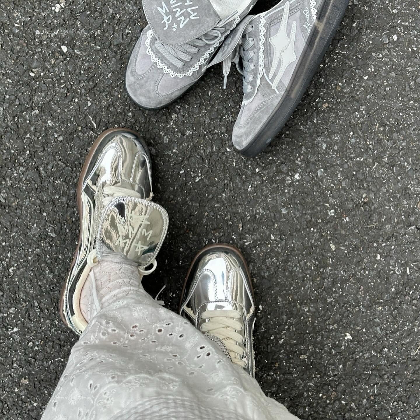 預訂 Preorder 韓國大熱 Killwinner 蕾絲花邊 緞帶 長舌 徳訓鞋 銀 German Trainer Metallic Silver