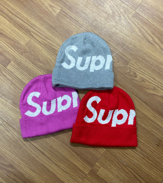 Supreme Big Logo Beanie Grey Purple Red