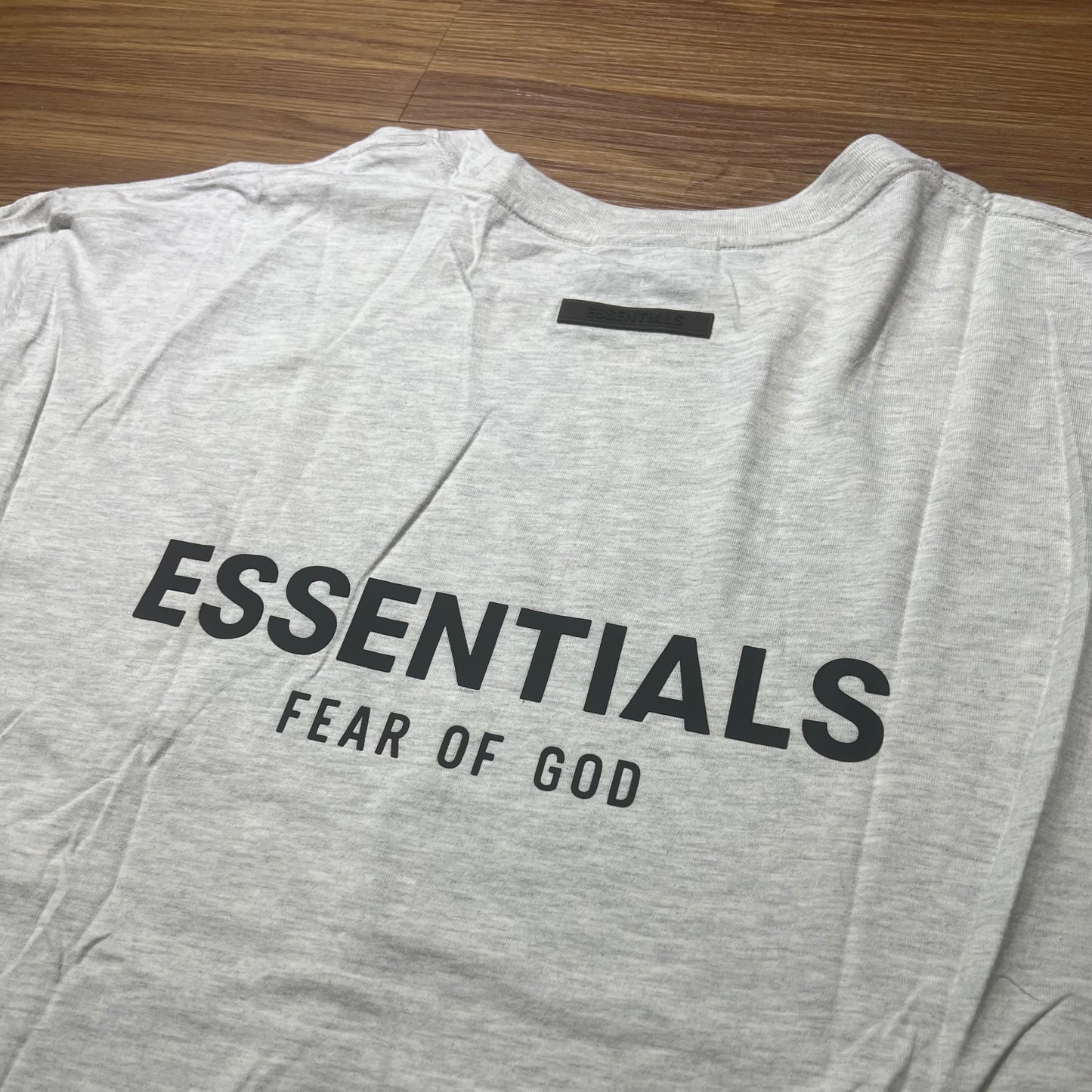 Fear of God FOG Essentials 3D Silicon Back Logo SS Tee Oatmeal (Light Grey)