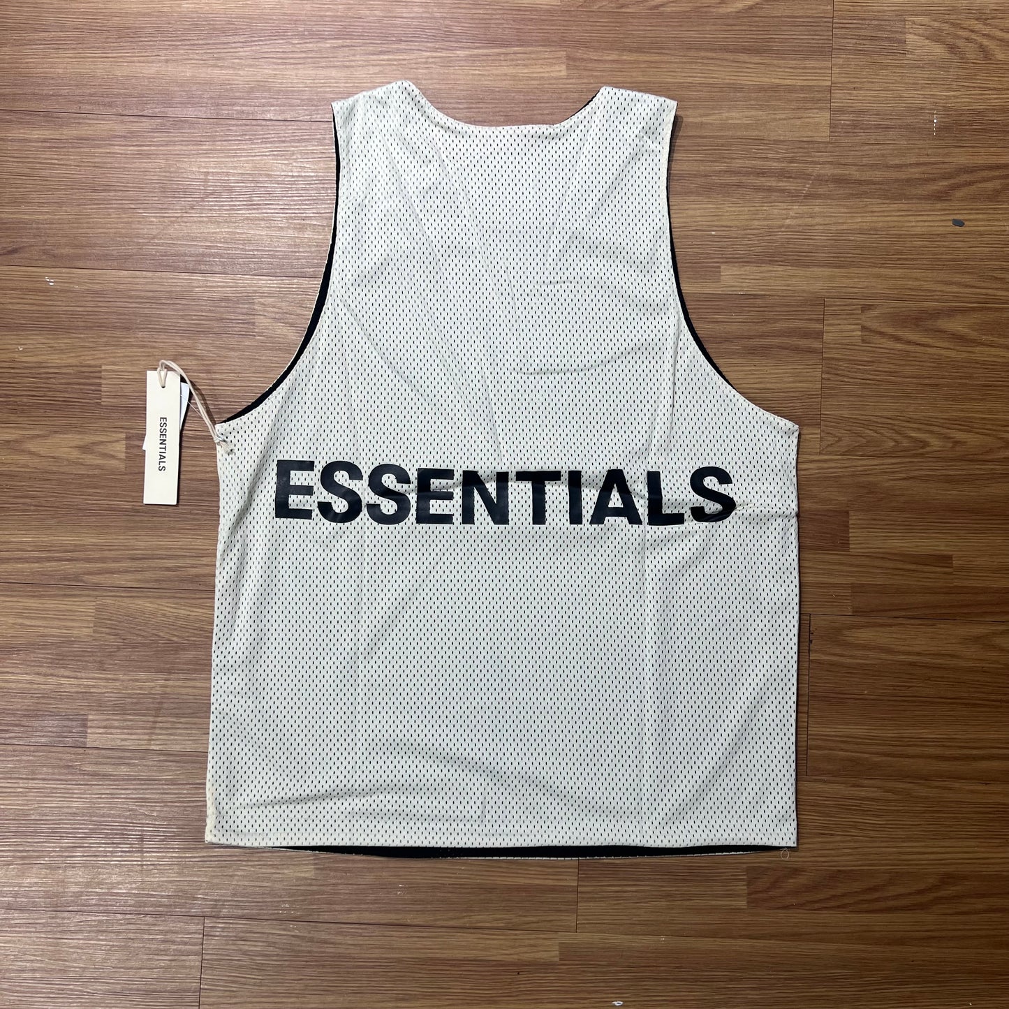 Fear of God FOG Essentials Back Boxy Logo Heavy Mesh Tank Top Cream
