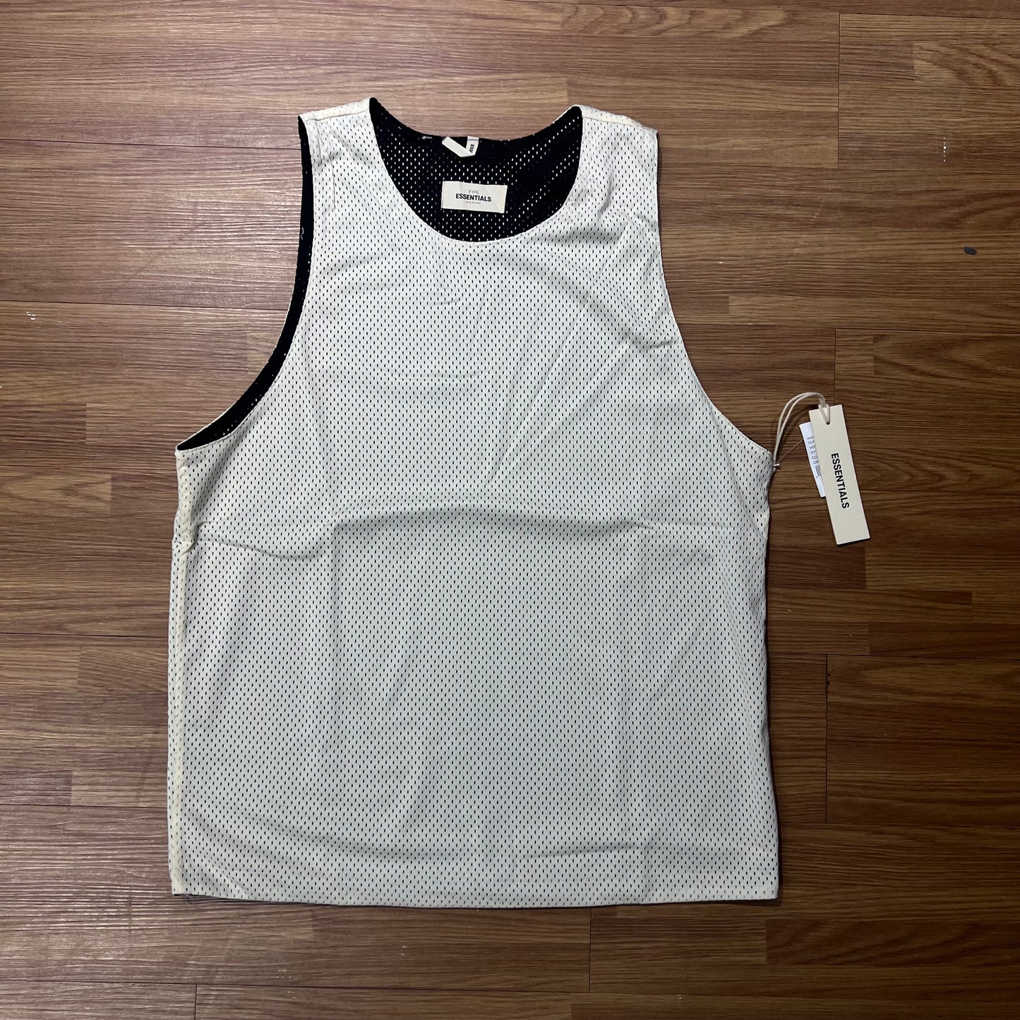 Fear of God FOG Essentials Back Boxy Logo Heavy Mesh Tank Top Cream