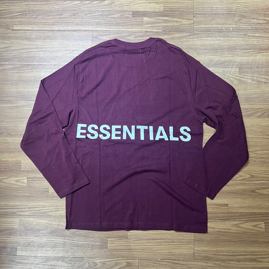Fear of God FOG Essentials Back Boxy Logo LS Tee Burgundy