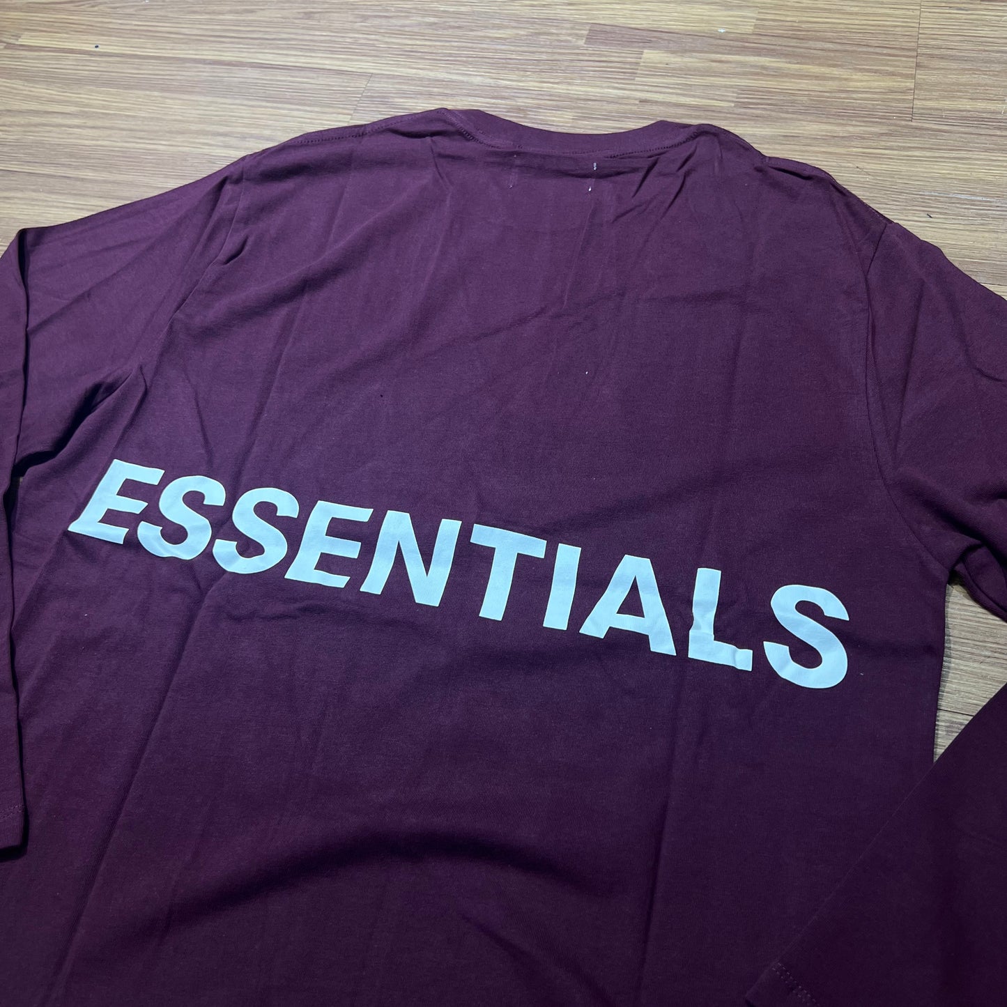 Fear of God FOG Essentials Back Boxy Logo LS Tee Burgundy