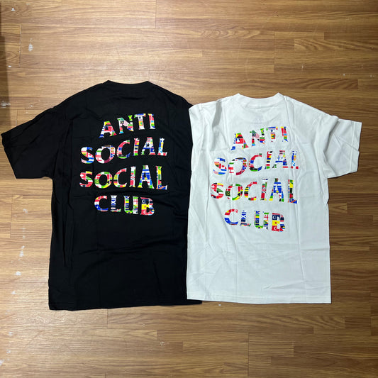 Anti Social Social Club ASSC Multi Flag Tee Black White (Made in USA) 黑色 白色 萬國旗字
