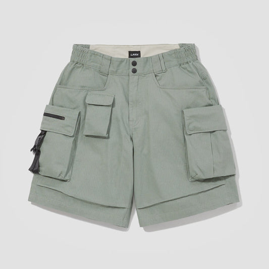 LAKH Supply 10 Pockets Cargo Shorts Herringbone Olive SH-TPC-HBOL