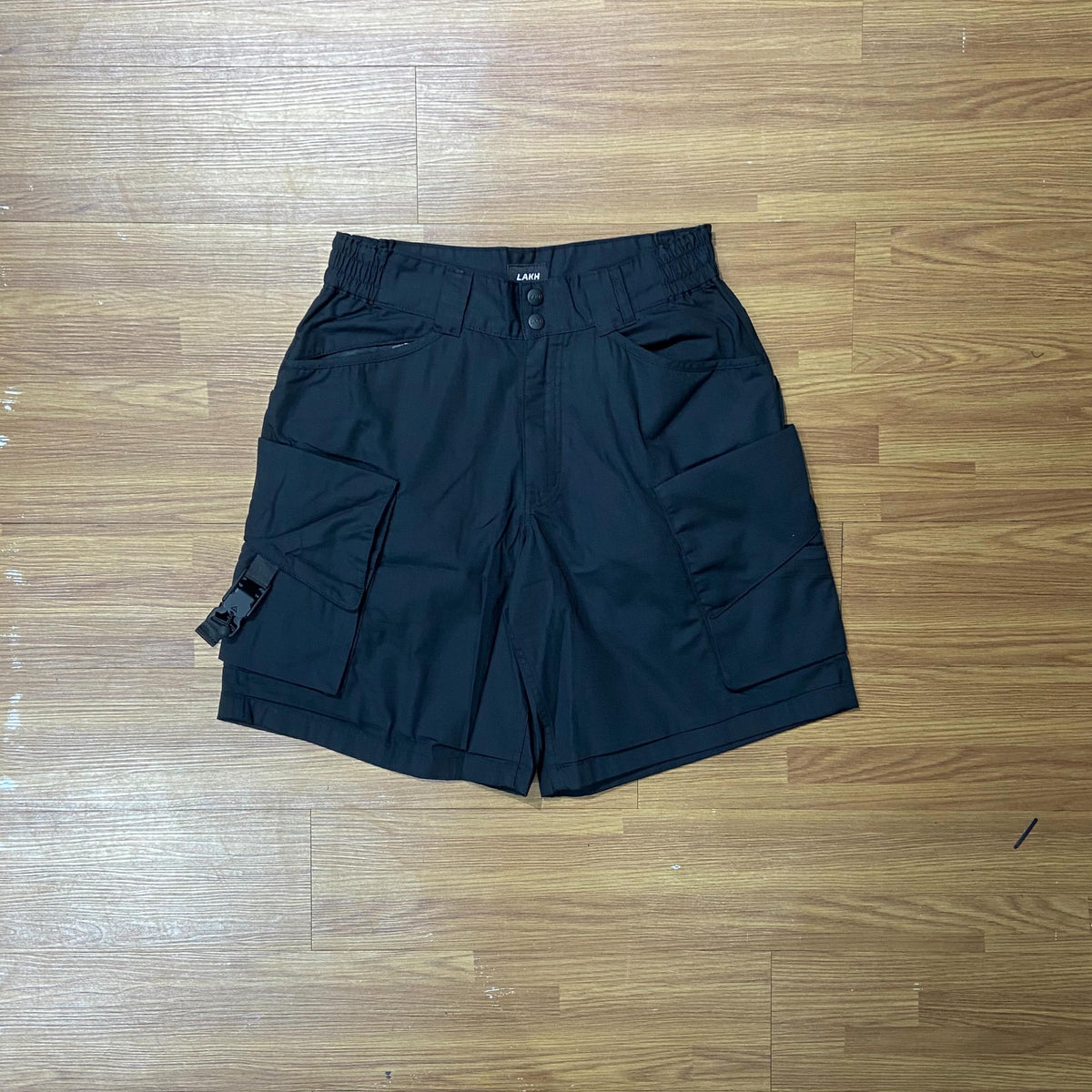 LAKH Supply Slanted Pockets Cargo Shorts Polyester Ripstop Black SH-SPC-PRBK