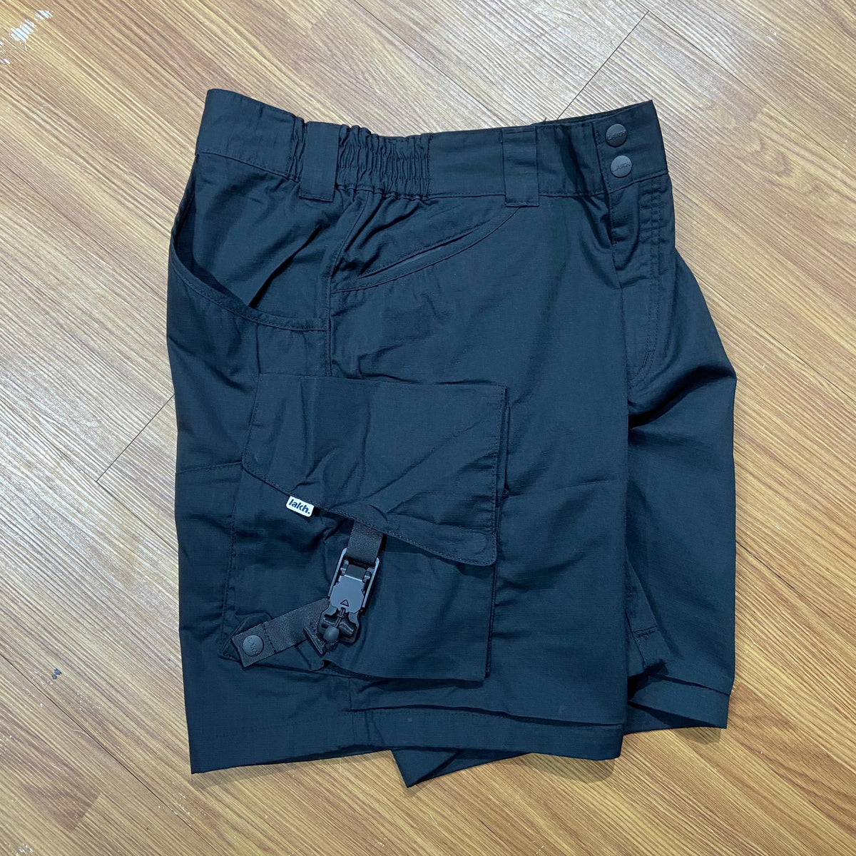 LAKH Supply Slanted Pockets Cargo Shorts Polyester Ripstop Black SH-SPC-PRBK