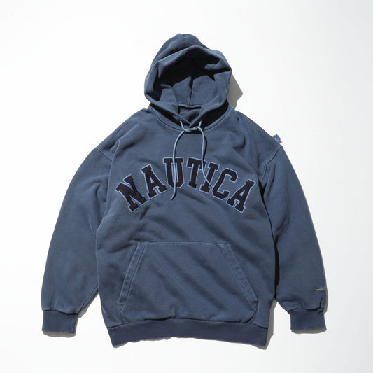 Nautica JP 22AW Pigment Dyed Shoulder Tag Arch Logo Hoodie 2.4 Navy