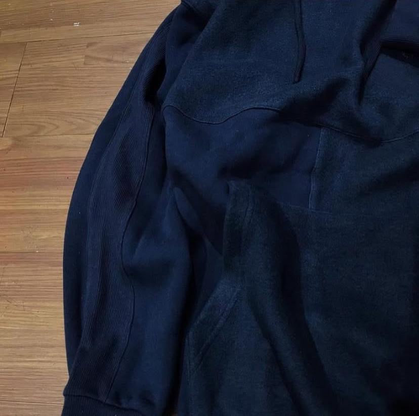 PIN SKTBS 羊羔絨拼布連帽衛衣 深藍色 22AW 實拍