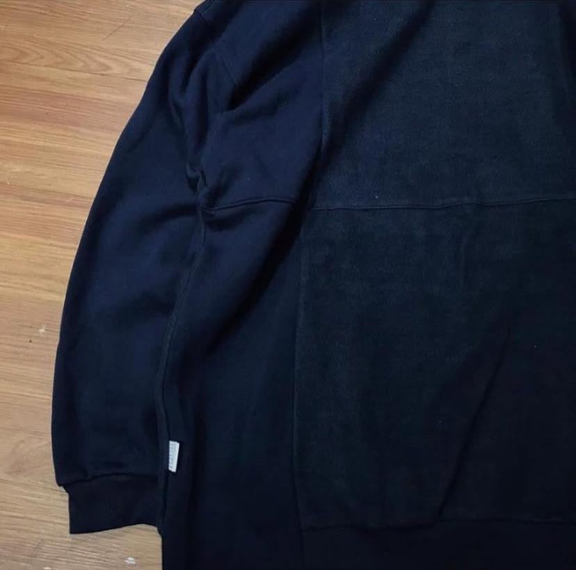 PIN SKTBS 羊羔絨拼布連帽衛衣 深藍色 22AW 實拍