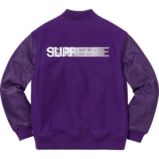 Supreme FW18 Motion Logo Varsity Jacket Purple