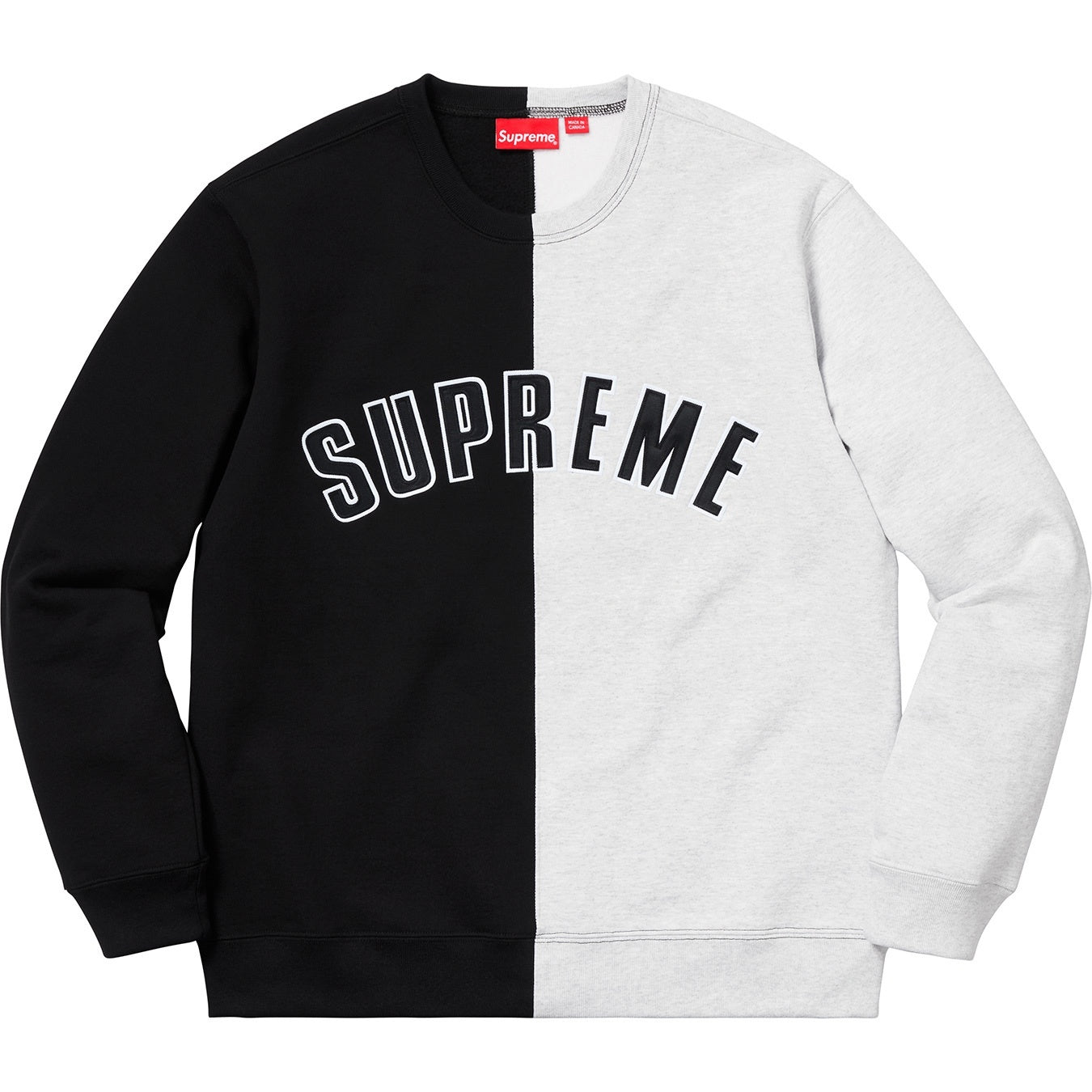 Supreme FW18 Split Crewneck Sweatshirt (ARC Logo) Black x Grey