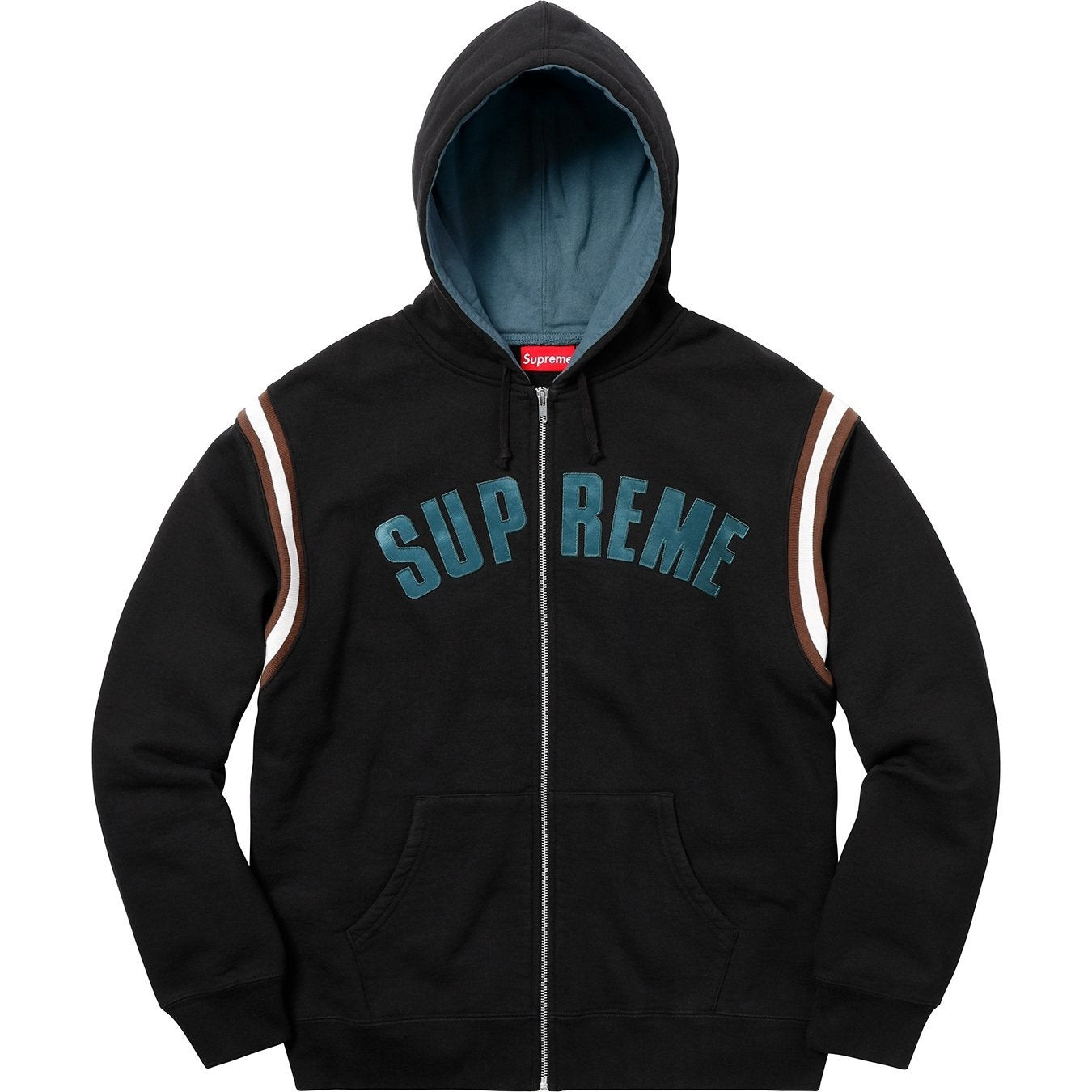 Supreme SS18 Jet Sleeve ARC Logo Zip Up Hooded Sweatshirt Black